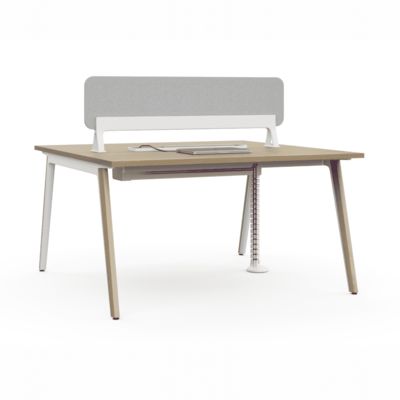 Scrivania modulare per ufficio con struttura bicolore, gestione cavi nascosta, schermo privacy DUAL